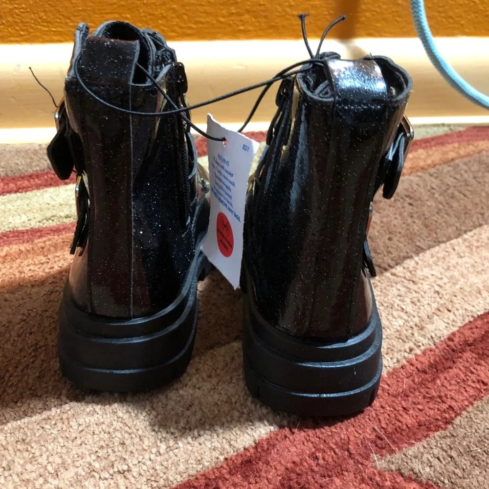 Kids Black Glitter Combat Boots - Stylish Ankle Boots for Girls